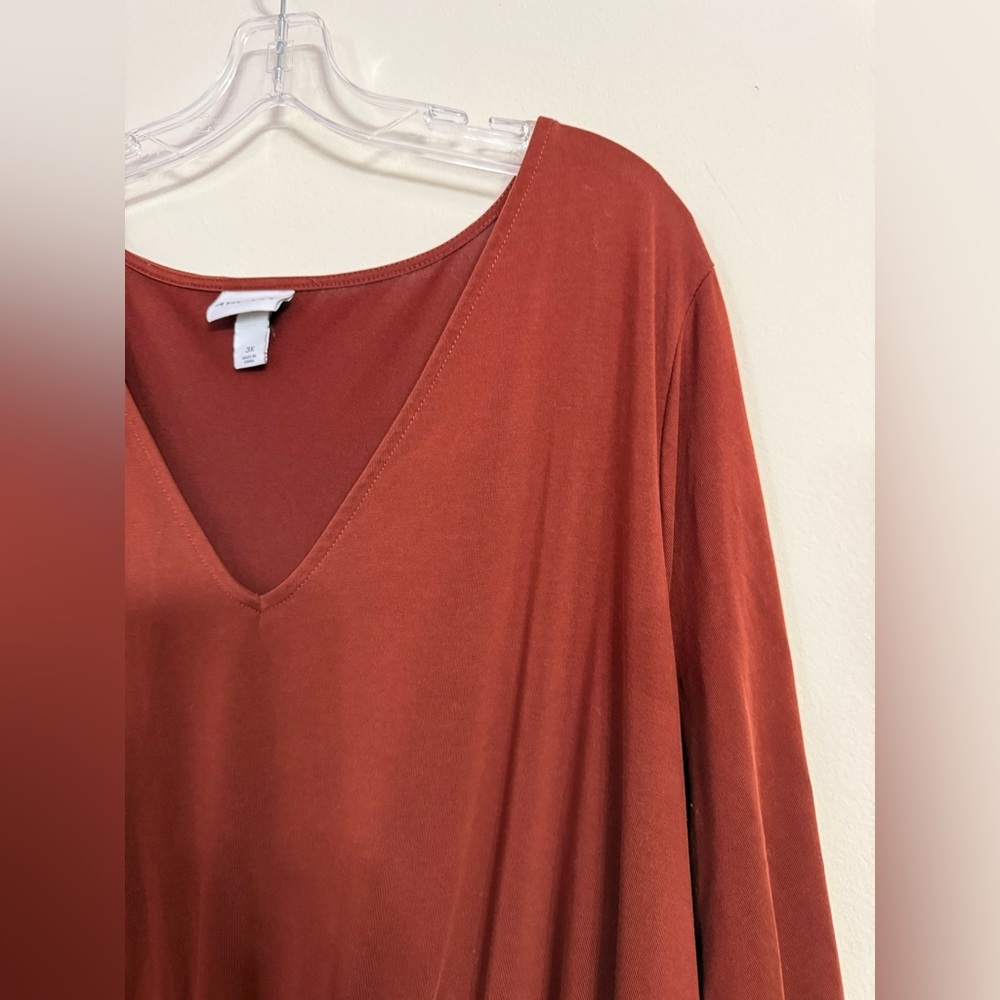 Ava & Viv Classic Burgundy Rust V-Neck Dress 3X - Picture 2 of 4